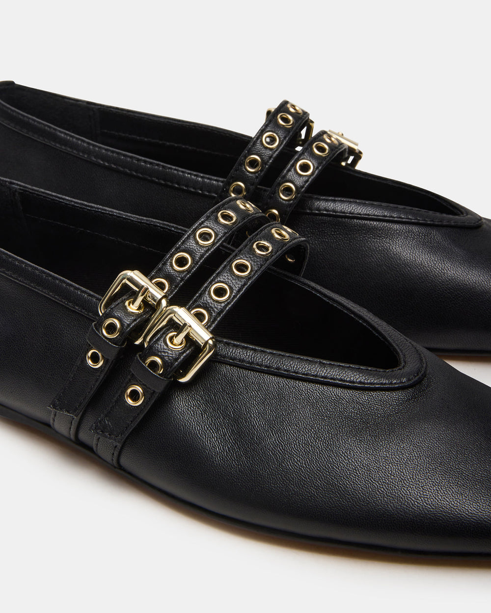 LYDIA Black Leather Square-Toe Mary Jane Ballet Women's Flat | Steve Madden outlet