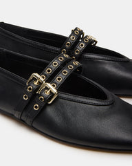 LYDIA Black Leather Square-Toe Mary Jane Ballet Women's Flat | Steve Madden outlet