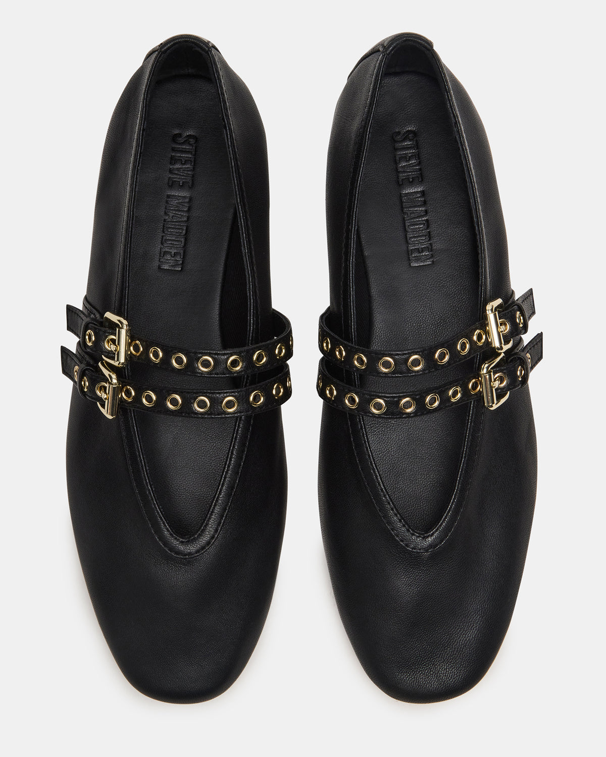 LYDIA Black Leather Square-Toe Mary Jane Ballet Women's Flat | Steve Madden outlet
