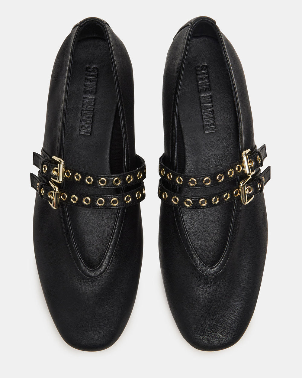 LYDIA Black Leather Square-Toe Mary Jane Ballet Women's Flat | Steve Madden outlet