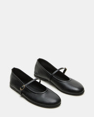 BESETTE Black Leather Mary Jane Ballet Women's Flat | Steve Madden Sale