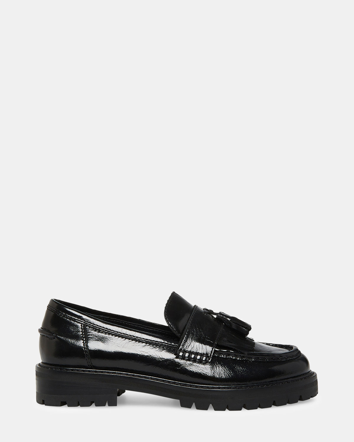 MINKA Black Leather Women's Platform Lug Sole Loafer | Steve Madden for Sale