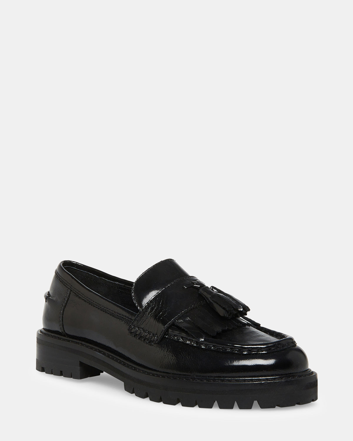 MINKA Black Leather Women's Platform Lug Sole Loafer | Steve Madden for Sale