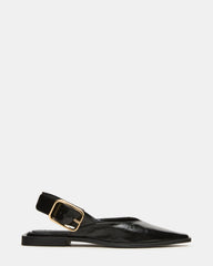 SHAY Black Leather Pointed-Toe Slingback Ballet Women's Flat | Steve Madden on Sale
