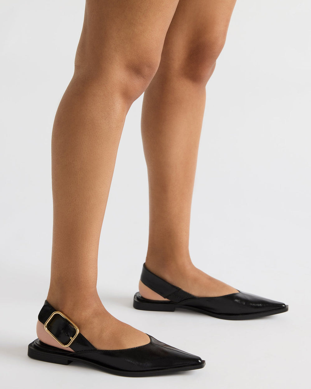 SHAY Black Leather Pointed-Toe Slingback Ballet Women's Flat | Steve Madden on Sale