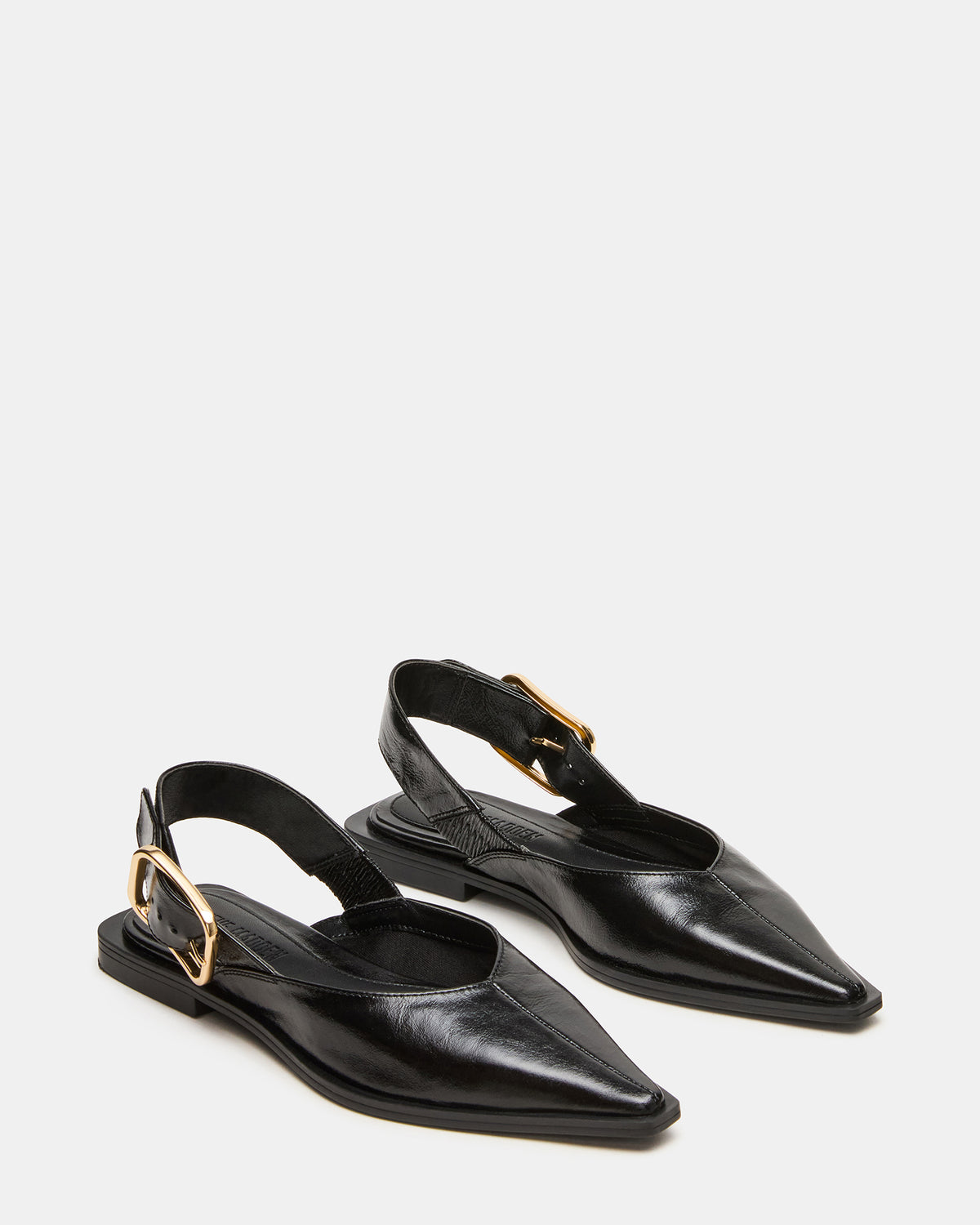 SHAY Black Leather Pointed-Toe Slingback Ballet Women's Flat | Steve Madden on Sale