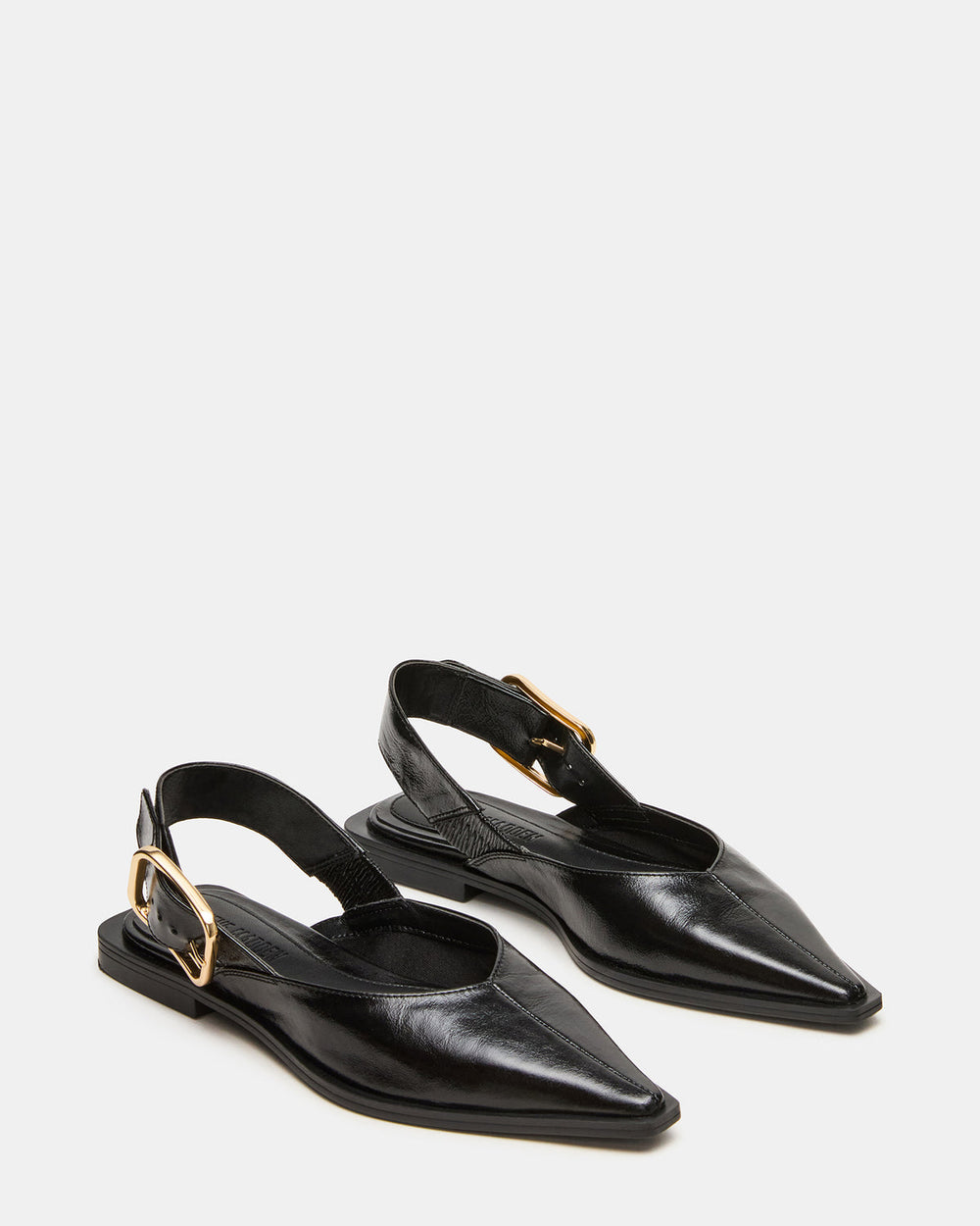 SHAY Black Leather Pointed-Toe Slingback Ballet Women's Flat | Steve Madden on Sale