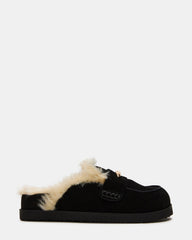 TOBIN Faux Fur Black Suede Slip-On Mule Women's Flat | Steve Madden discount