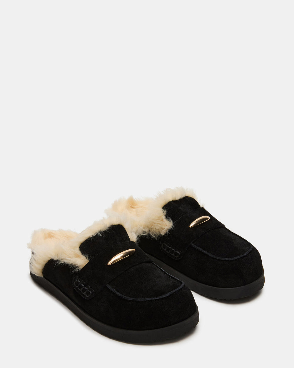 TOBIN Faux Fur Black Suede Slip-On Mule Women's Flat | Steve Madden discount