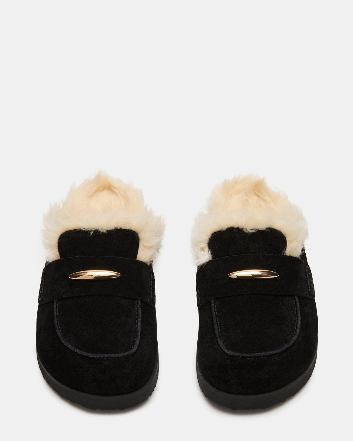 TOBIN Faux Fur Black Suede Slip-On Mule Women's Flat | Steve Madden discount