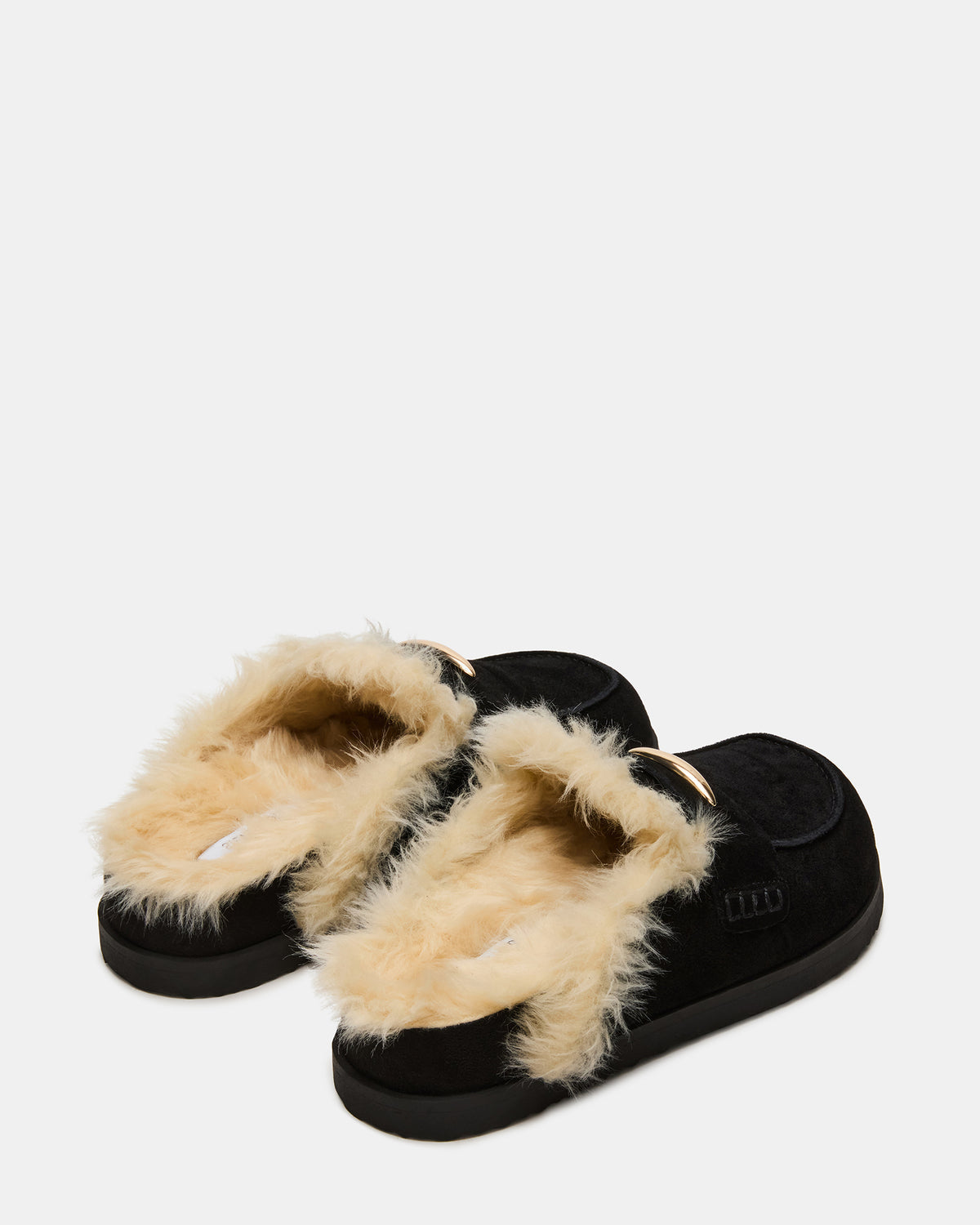 TOBIN Faux Fur Black Suede Slip-On Mule Women's Flat | Steve Madden discount