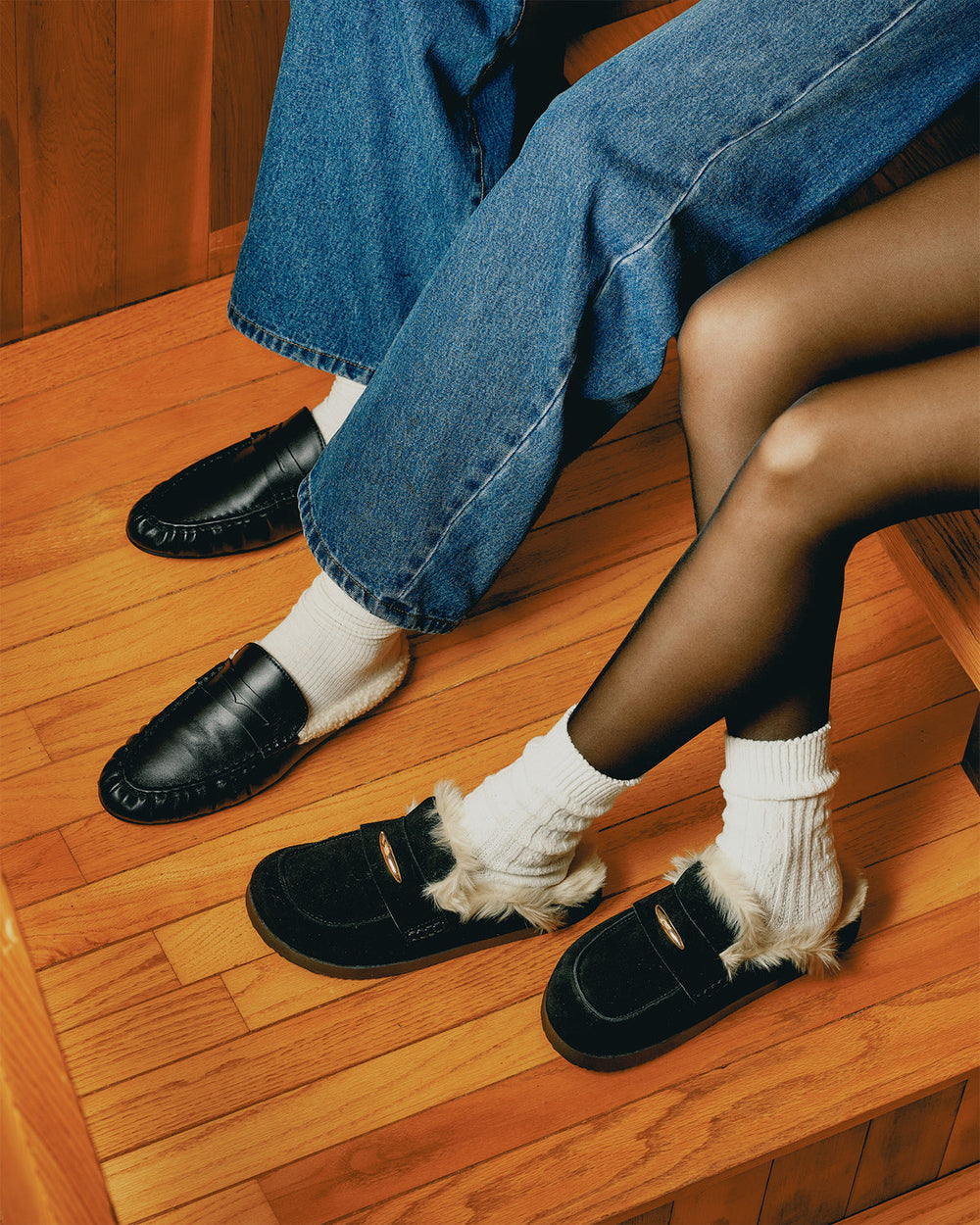 TOBIN Faux Fur Black Suede Slip-On Mule Women's Flat | Steve Madden discount