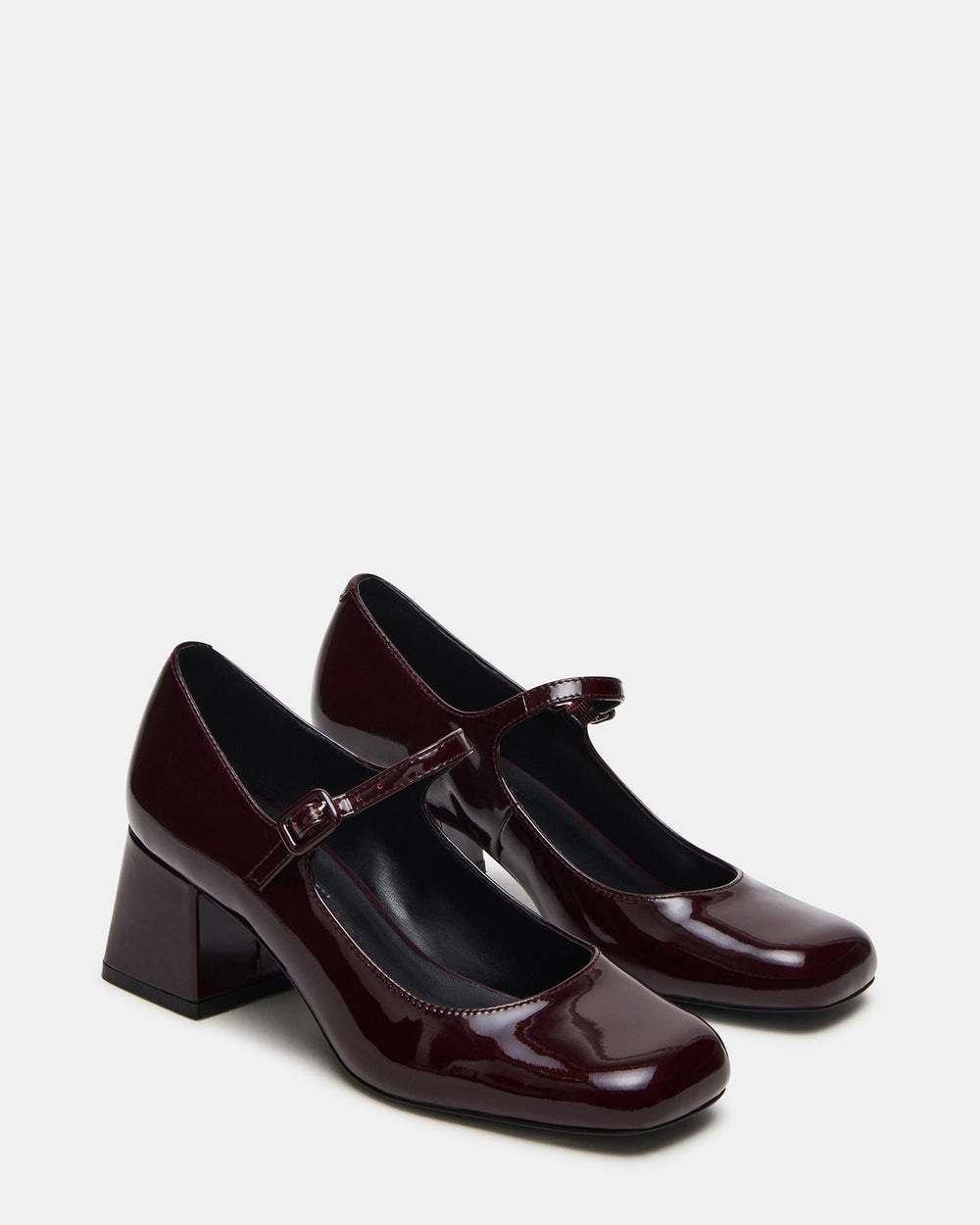 DARCEY Wine Patent Square-Toe Mary Jane Block Heel Women's Loafer | Steve Madden outlet