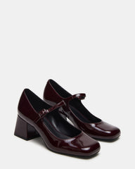 DARCEY Wine Patent Square-Toe Mary Jane Block Heel Women's Loafer | Steve Madden outlet