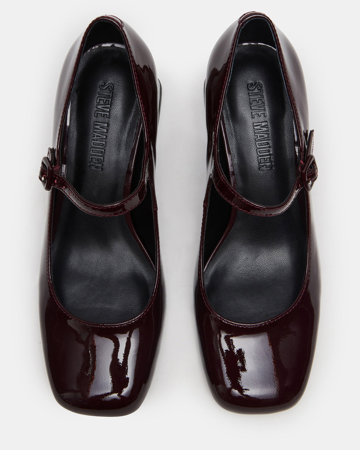 DARCEY Wine Patent Square-Toe Mary Jane Block Heel Women's Loafer | Steve Madden outlet
