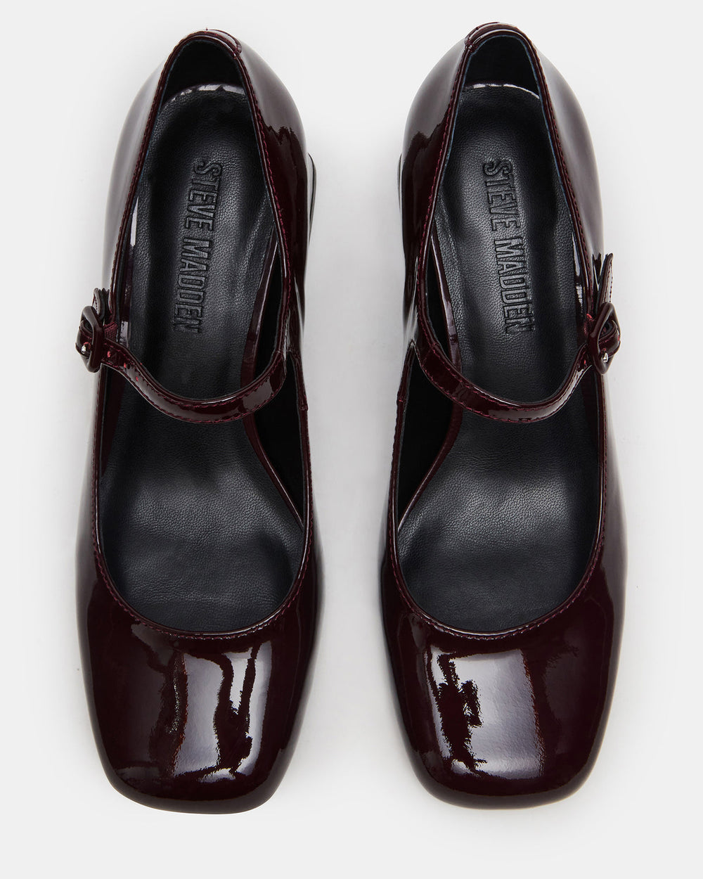DARCEY Wine Patent Square-Toe Mary Jane Block Heel Women's Loafer | Steve Madden outlet