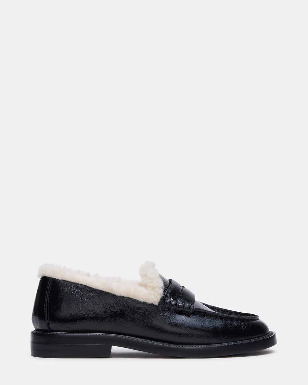 MADISON Faux Fur Black Leather Women's Penny Loafer | Steve Madden Sale