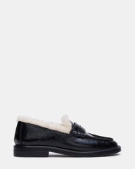 MADISON Faux Fur Black Leather Women's Penny Loafer | Steve Madden Sale