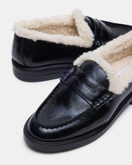 MADISON Faux Fur Black Leather Women's Penny Loafer | Steve Madden Sale