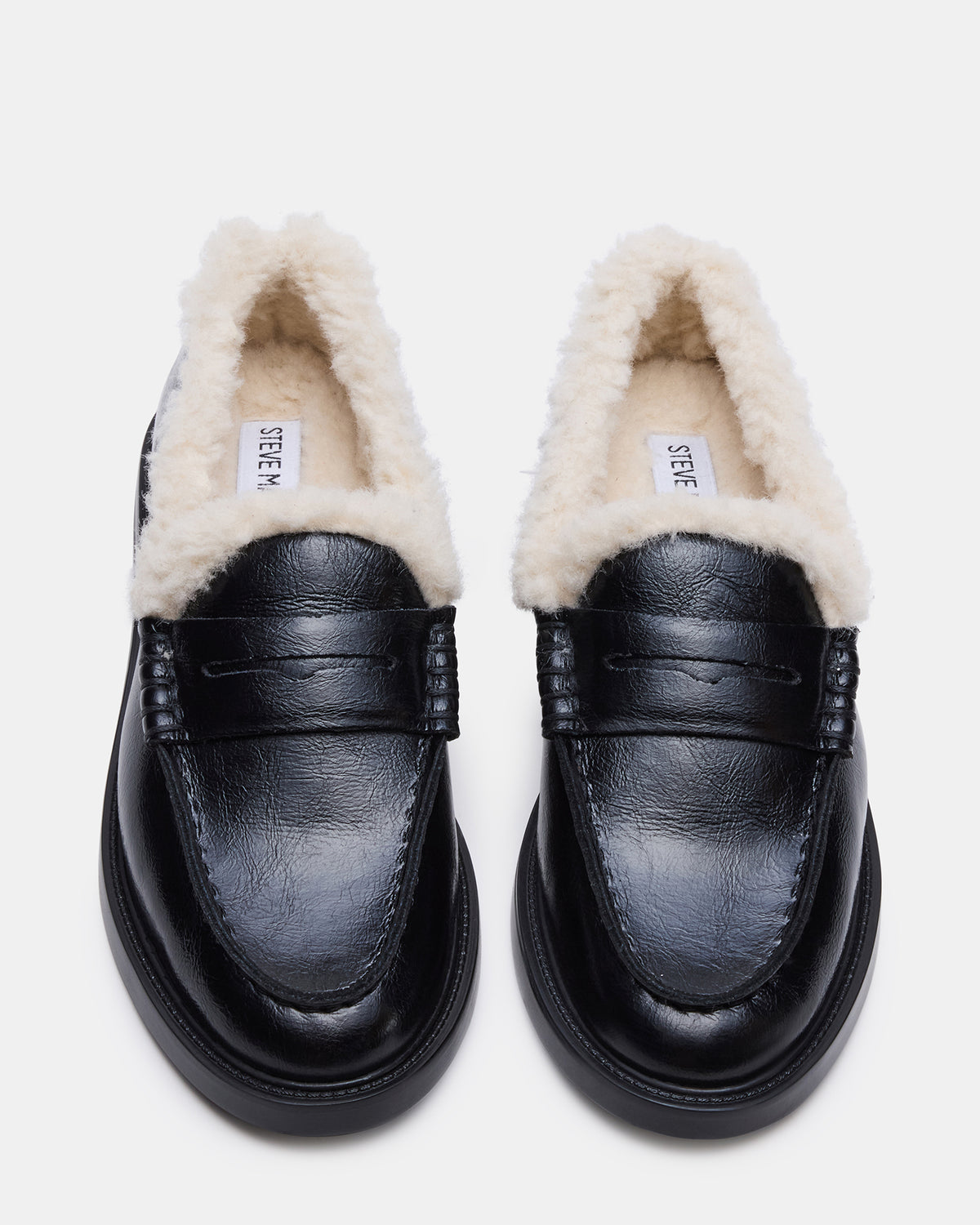 MADISON Faux Fur Black Leather Women's Penny Loafer | Steve Madden Sale