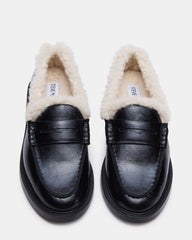 MADISON Faux Fur Black Leather Women's Penny Loafer | Steve Madden Sale