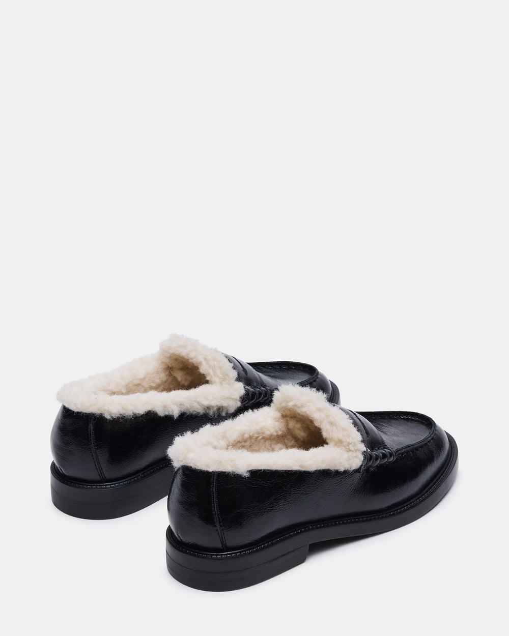 MADISON Faux Fur Black Leather Women's Penny Loafer | Steve Madden Sale