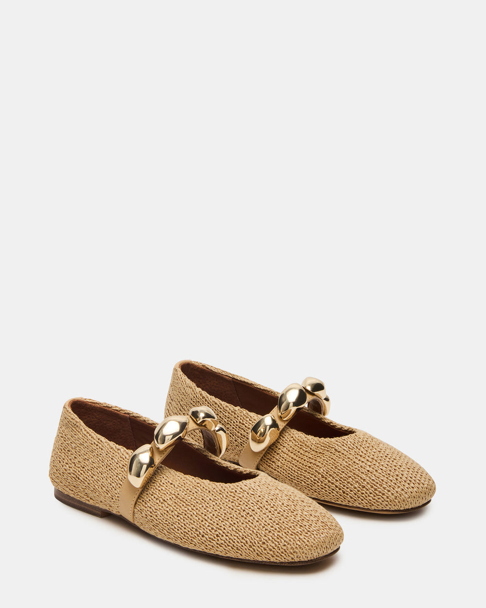 POPPIN Natural Raffia Mary Jane Ballet Women's Flat | Steve Madden on Sale