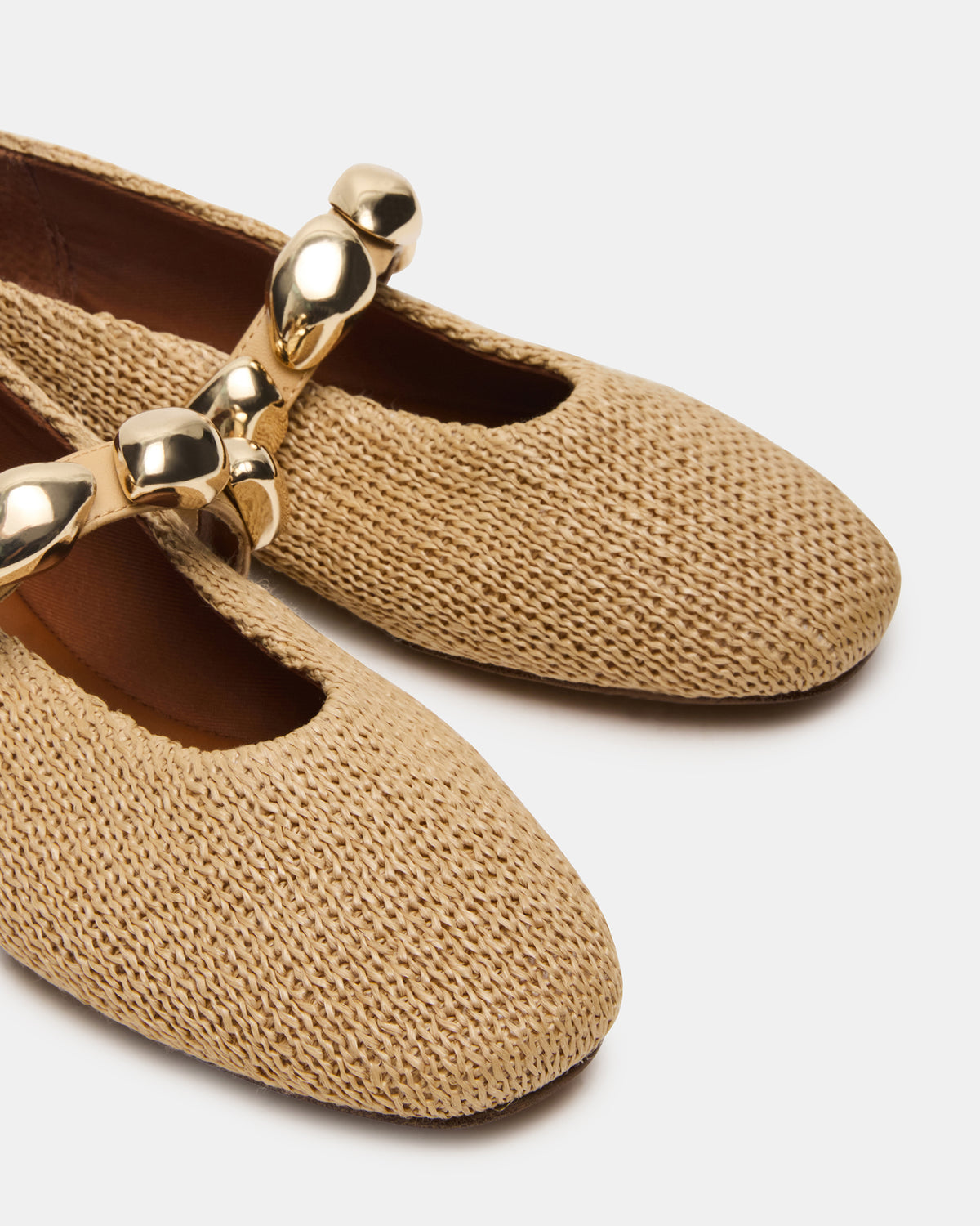 POPPIN Natural Raffia Mary Jane Ballet Women's Flat | Steve Madden on Sale