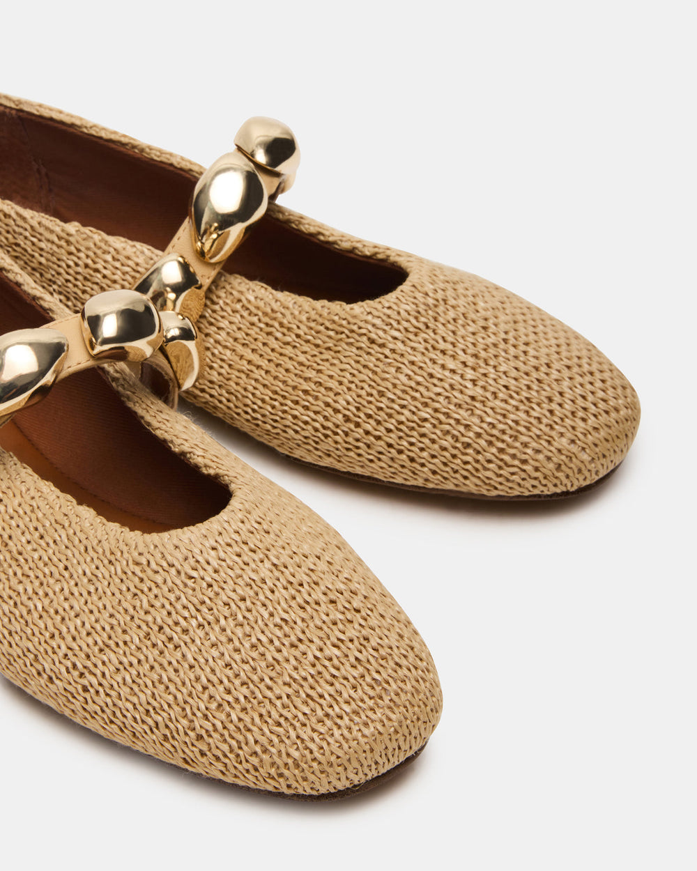 POPPIN Natural Raffia Mary Jane Ballet Women's Flat | Steve Madden on Sale