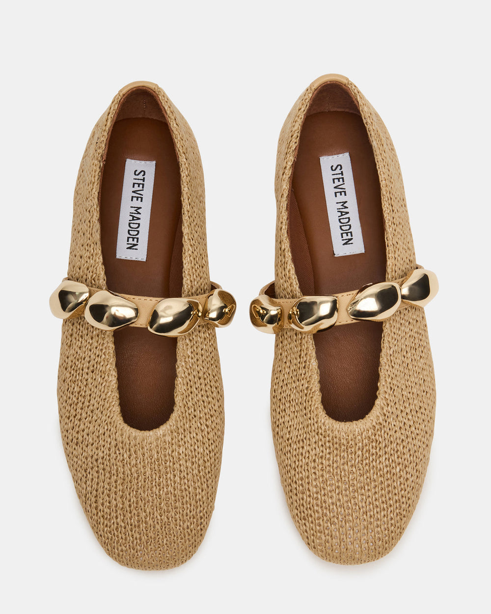 POPPIN Natural Raffia Mary Jane Ballet Women's Flat | Steve Madden on Sale