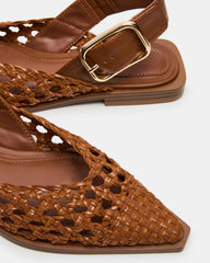 SHAY Woven Cognac Pointed-Toe Slingback Ballet Women's Flat | Steve Madden US