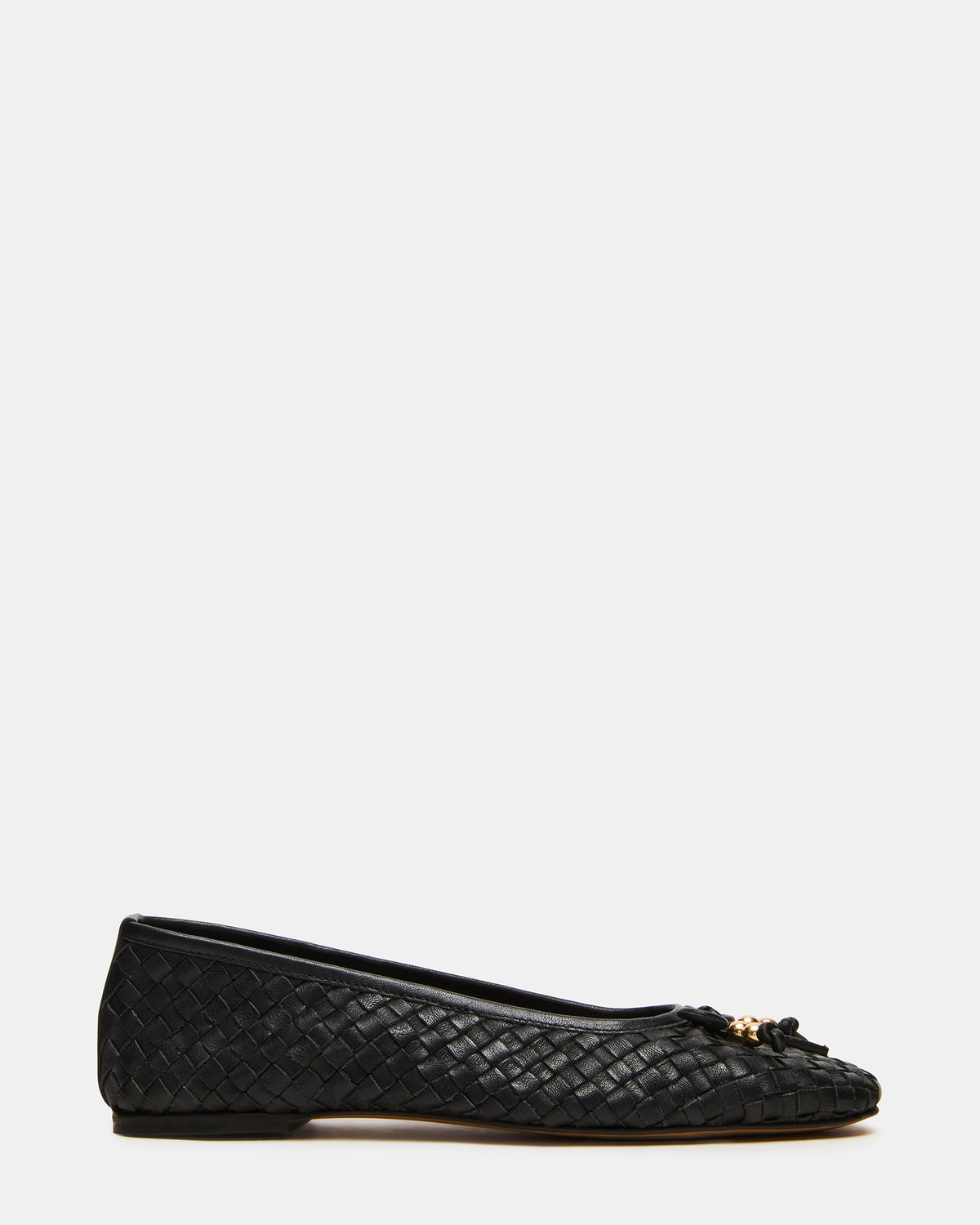 DIVY Black Leather Woven Bow Ballet Round-Toe Women's Flat | Steve Madden on Sale