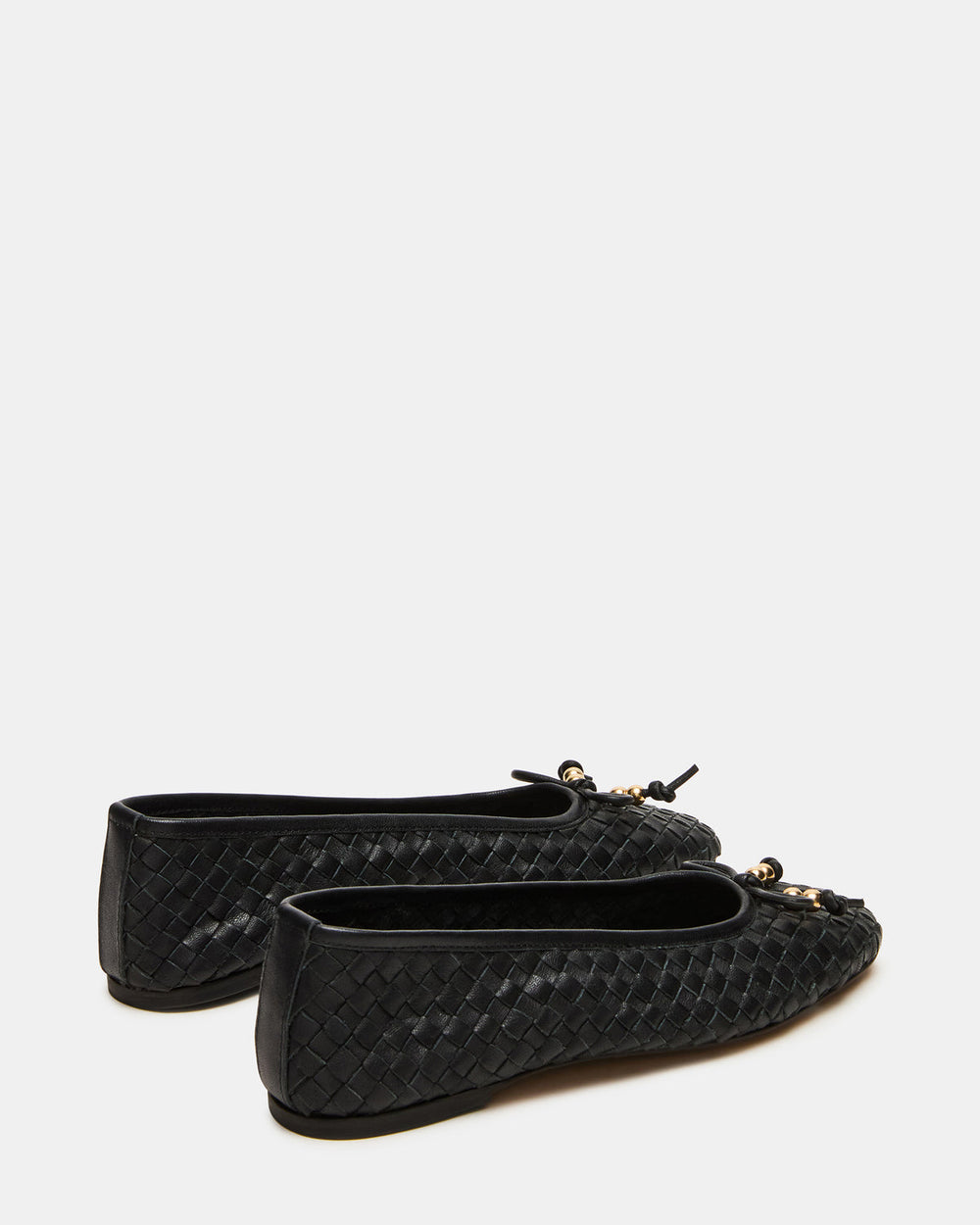DIVY Black Leather Woven Bow Ballet Round-Toe Women's Flat | Steve Madden on Sale