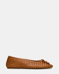 DIVY Cognac Leather Woven Bow Ballet Round-Toe Women's Flat | Steve Madden online