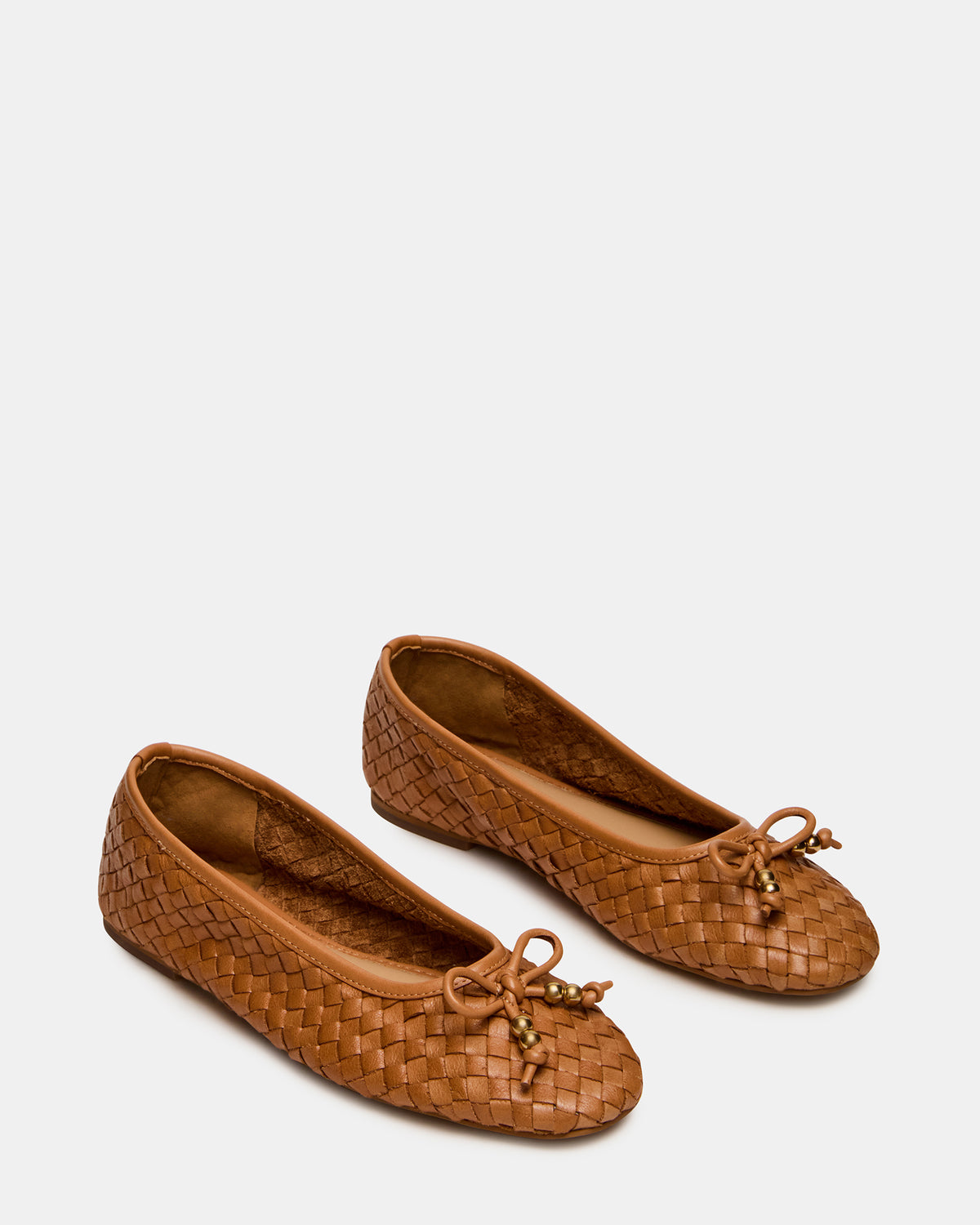 DIVY Cognac Leather Woven Bow Ballet Round-Toe Women's Flat | Steve Madden online