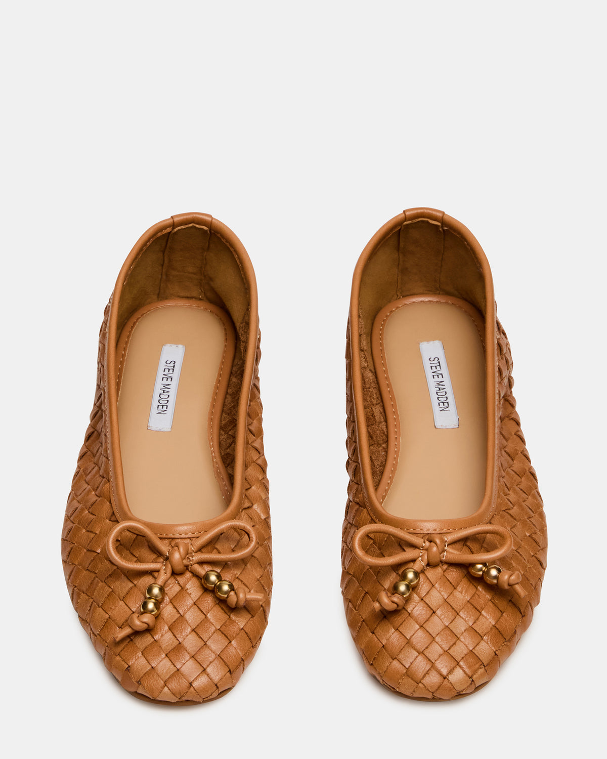 DIVY Cognac Leather Woven Bow Ballet Round-Toe Women's Flat | Steve Madden online