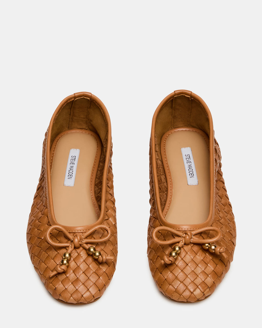 DIVY Cognac Leather Woven Bow Ballet Round-Toe Women's Flat | Steve Madden online