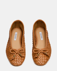 DIVY Cognac Leather Woven Bow Ballet Round-Toe Women's Flat | Steve Madden online