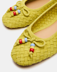 DIVY Lime Leather Woven Bow Ballet Round-Toe Women's Flat | Steve Madden US
