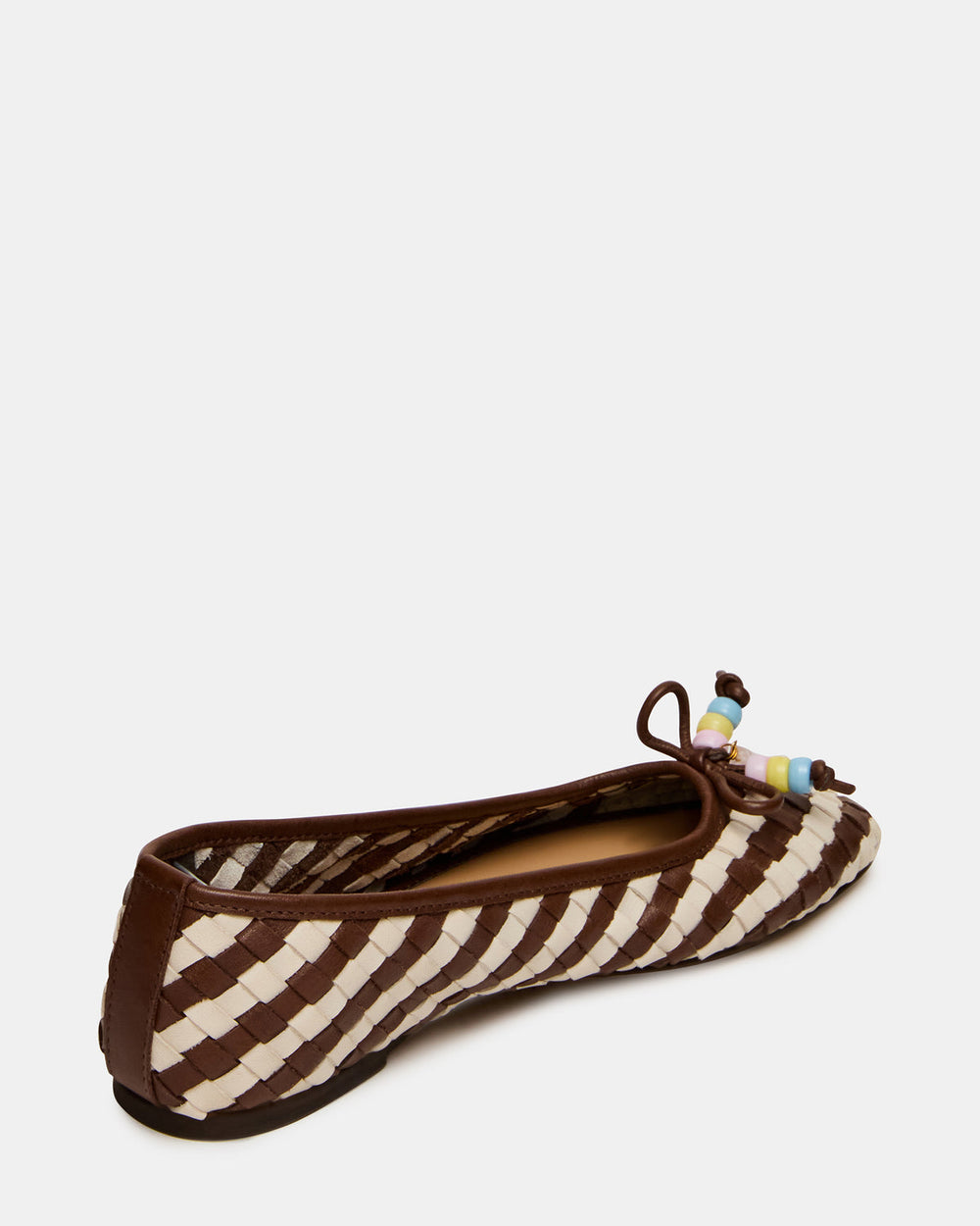 DIVY White/Brown Leather Woven Bow Ballet Round-Toe Women's Flat | Steve Madden for Sale