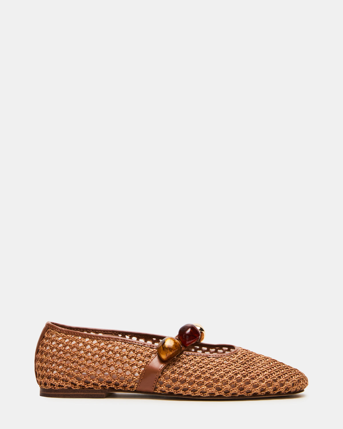 POPPIN Brown Raffia Mary Jane Ballet Women's Flat | Steve Madden on Sale