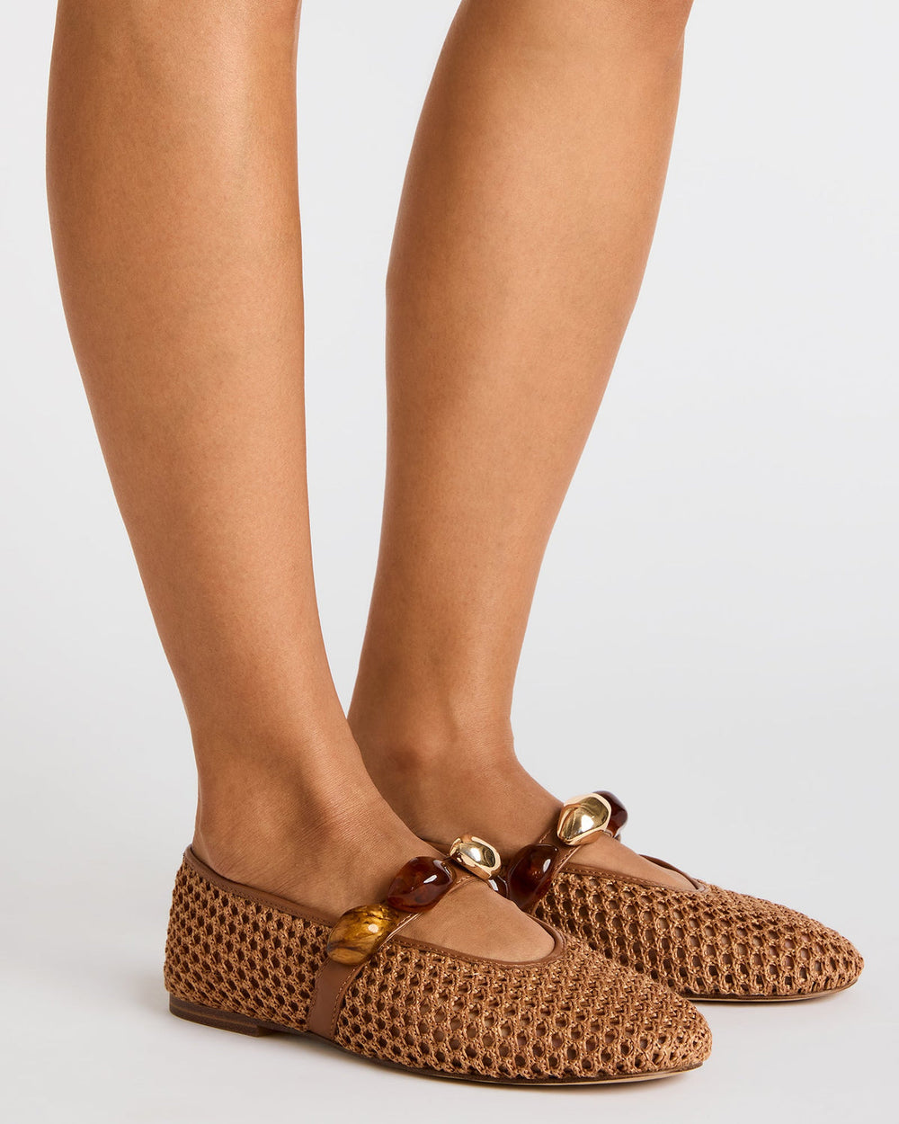 POPPIN Brown Raffia Mary Jane Ballet Women's Flat | Steve Madden on Sale