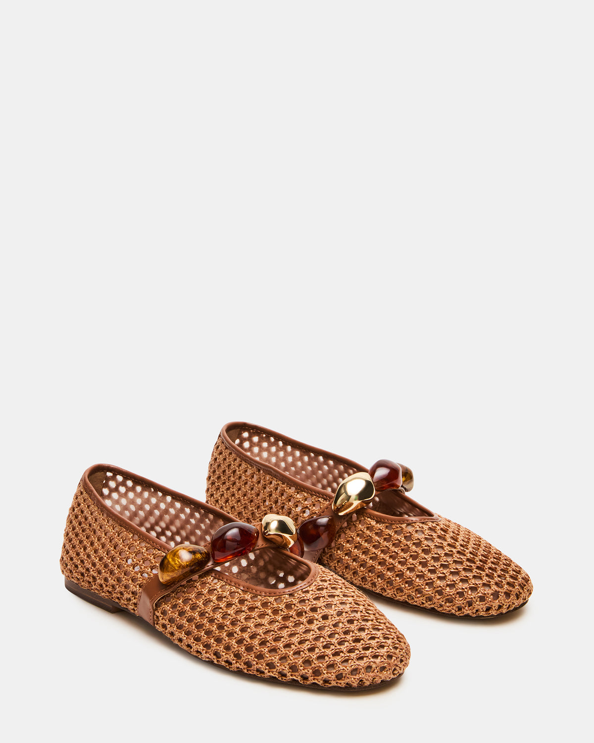 POPPIN Brown Raffia Mary Jane Ballet Women's Flat | Steve Madden on Sale