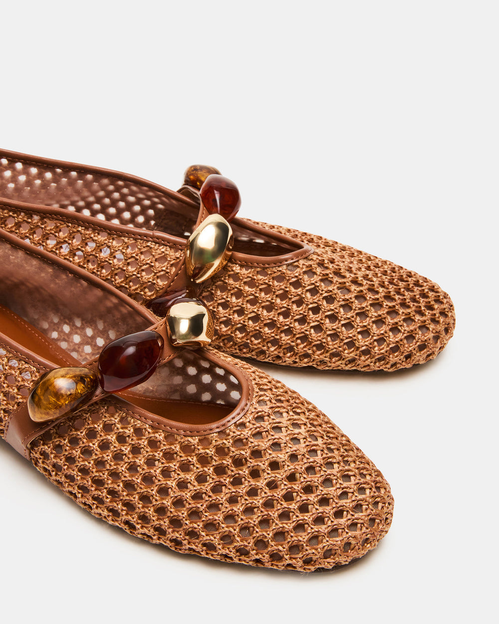 POPPIN Brown Raffia Mary Jane Ballet Women's Flat | Steve Madden on Sale