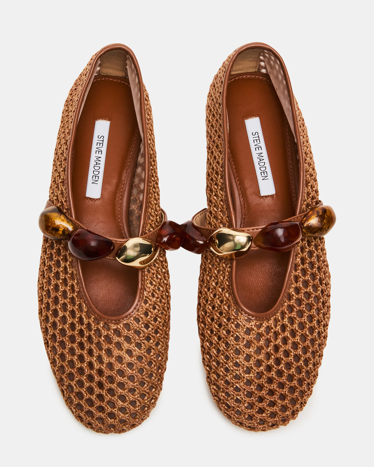 POPPIN Brown Raffia Mary Jane Ballet Women's Flat | Steve Madden on Sale