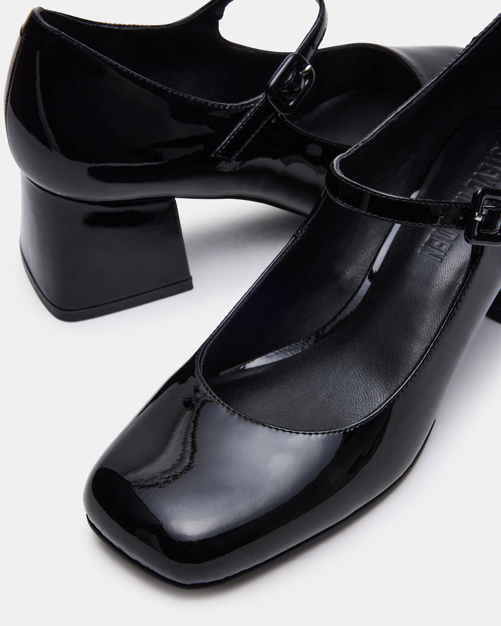 DARCEY Black Patent Square-Toe Mary Jane Block Heel Women's Loafer | Steve Madden discount