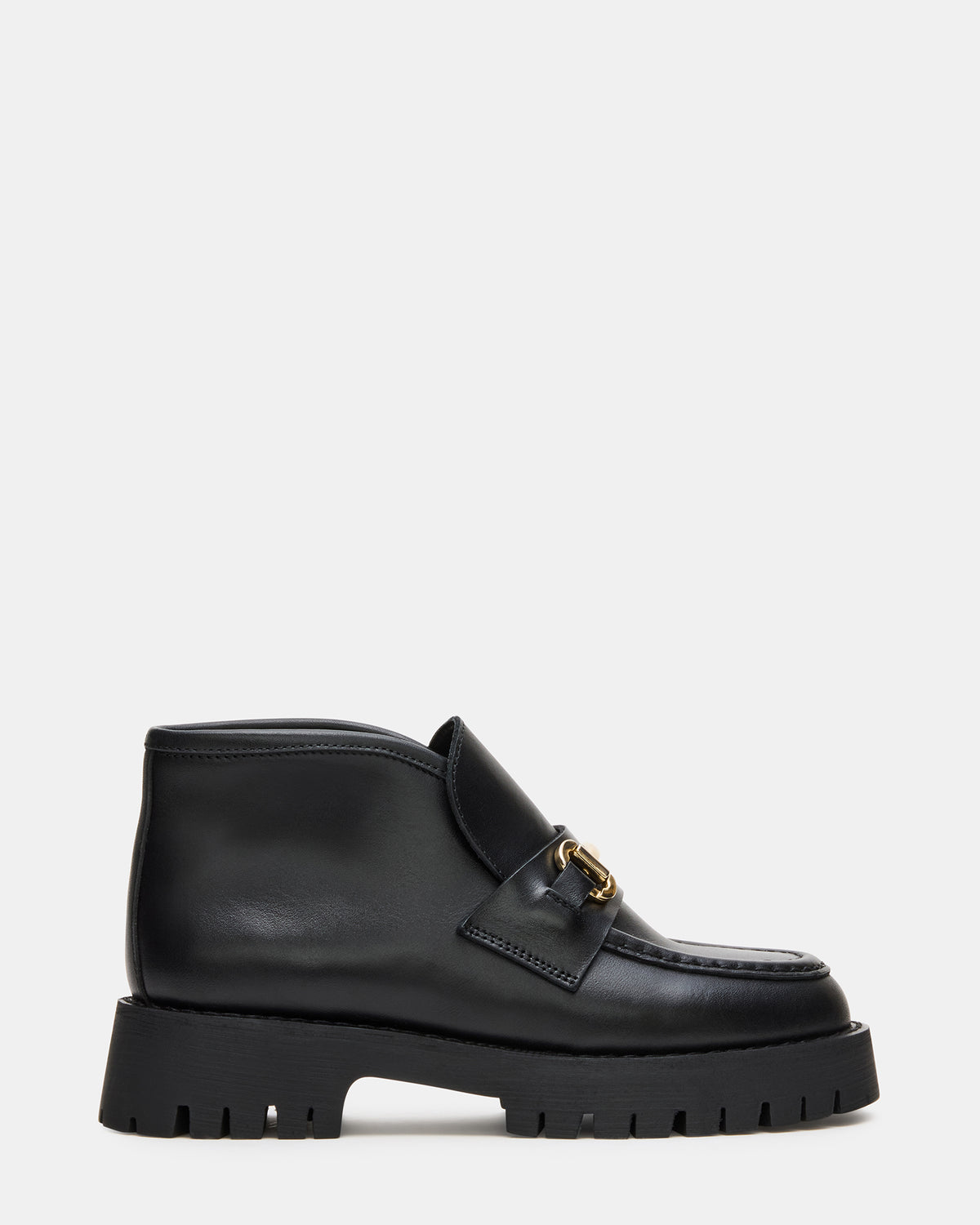 LEON Black Leather Platform Lug Sole Women's Loafer | Steve Madden online