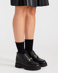 LEON Black Leather Platform Lug Sole Women's Loafer | Steve Madden online