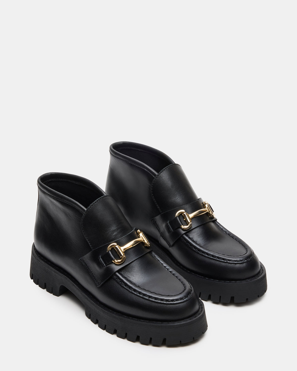 LEON Black Leather Platform Lug Sole Women's Loafer | Steve Madden online