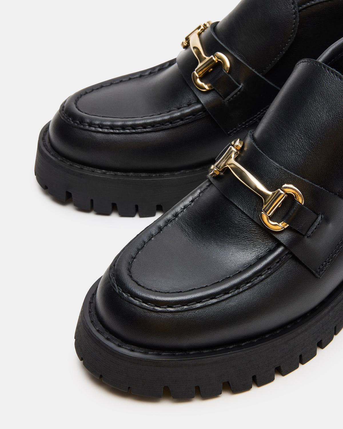 LEON Black Leather Platform Lug Sole Women's Loafer | Steve Madden online